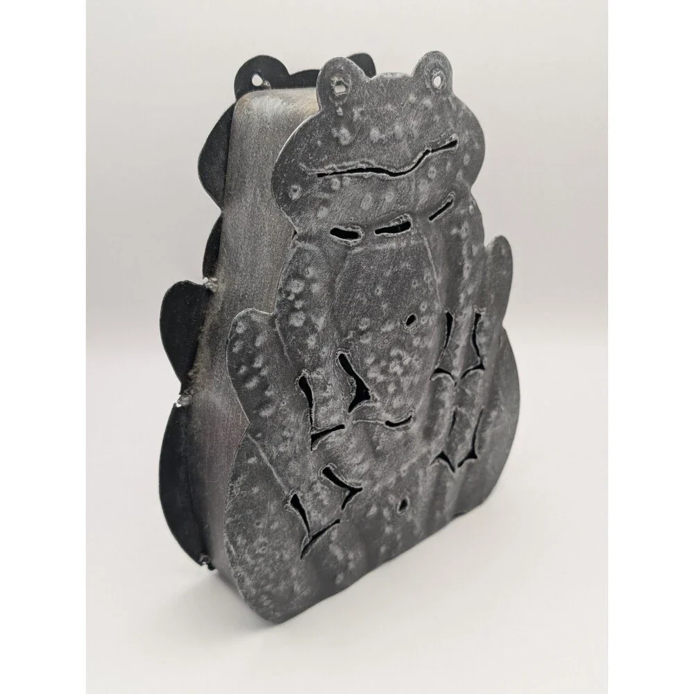 Rustic Metal Frog Toad Candle Lantern Holder Tealight Votive Lantern Silver Grey